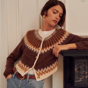 J Crew Fair Isle cardigan sweater in brushed yarn SMALL BV354